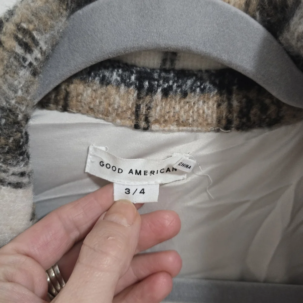 Good American plaid neutral oversized shacket size L/XL - Picture 4 of 9